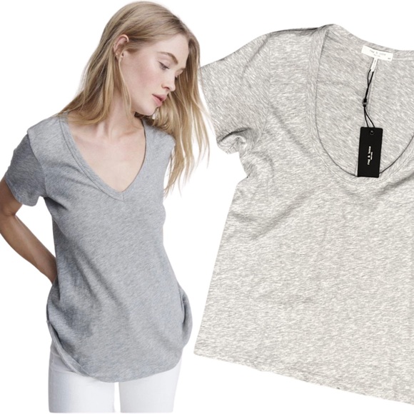 Rag & Bone The Slub U-Neck Tee Heather Grey - Picture 4 of 8